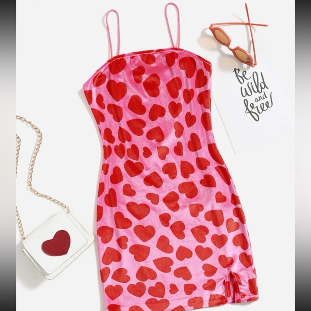 Split Hem Heart Velvet Dress